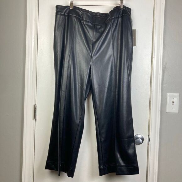 Soft Surroundings Pants - NWT Soft Surroundings Rivka Black Vegan Faux Leather Wide Leg Cropped Pants 2X